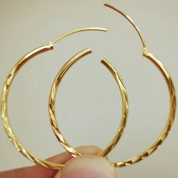 New 18k Gold Hoop round Earrings ear ring - Picture 6 of 6